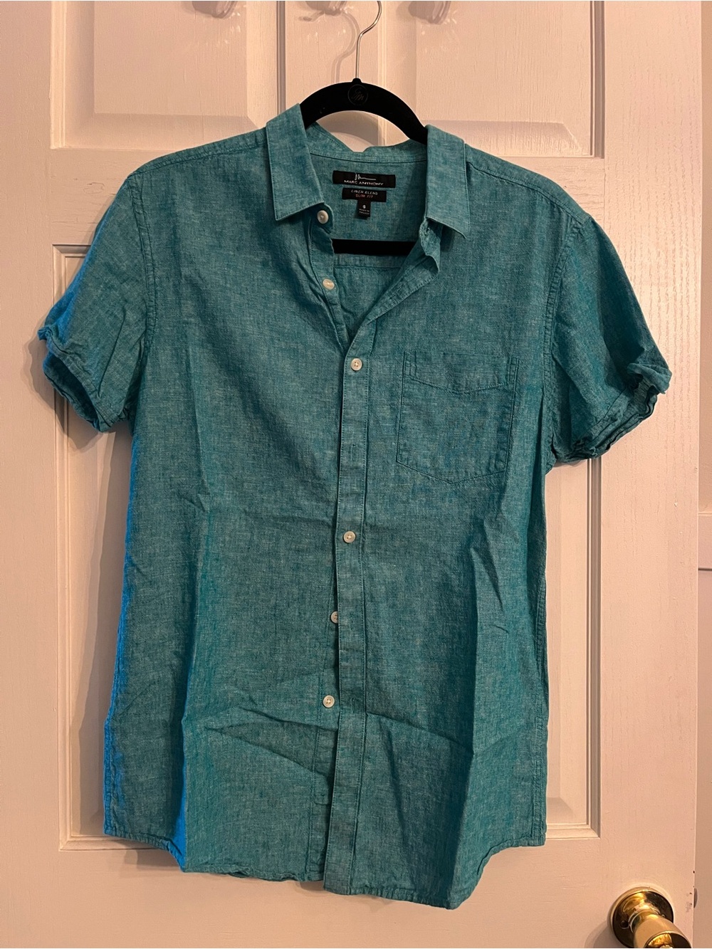 Marc Anthony Teal Short Sleeve Button-Down Shirt